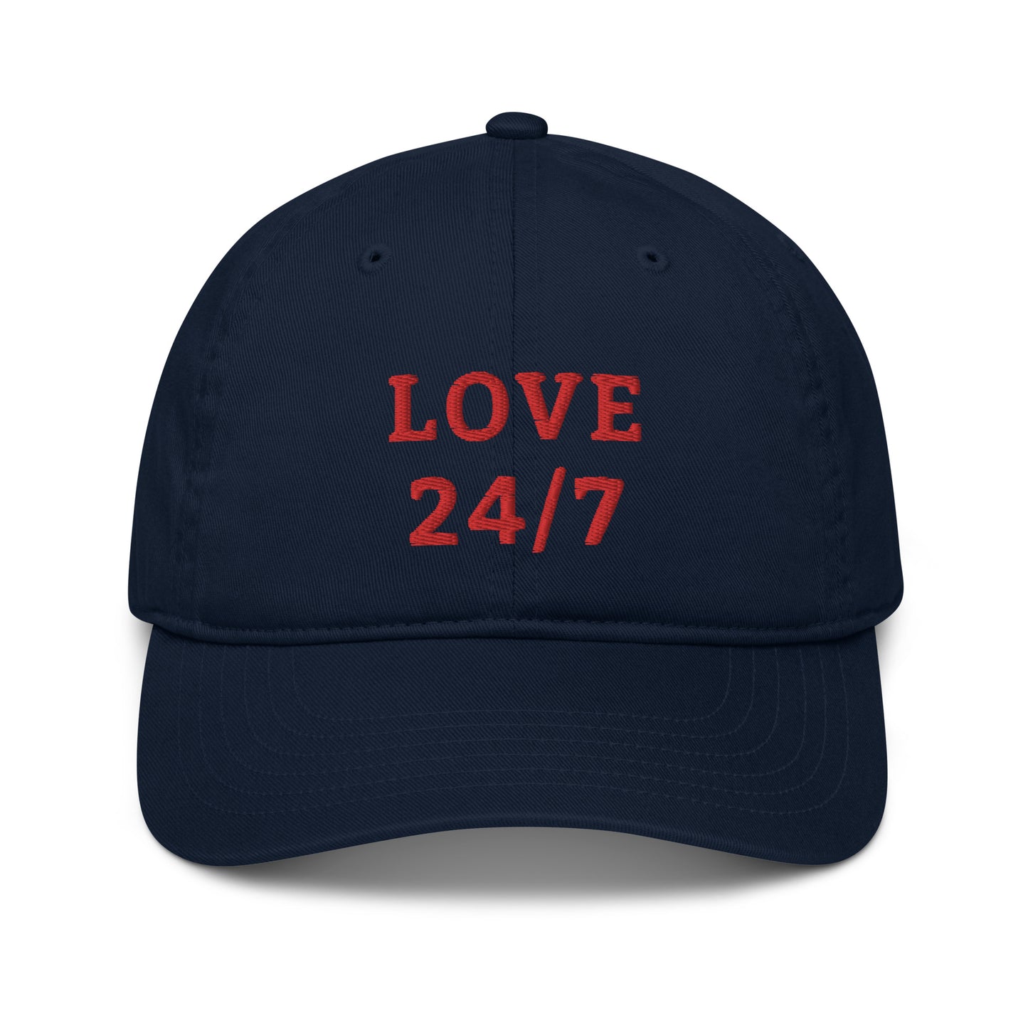 Organic Baseball Cap EC7000: Love 24/7 (red embroidery)