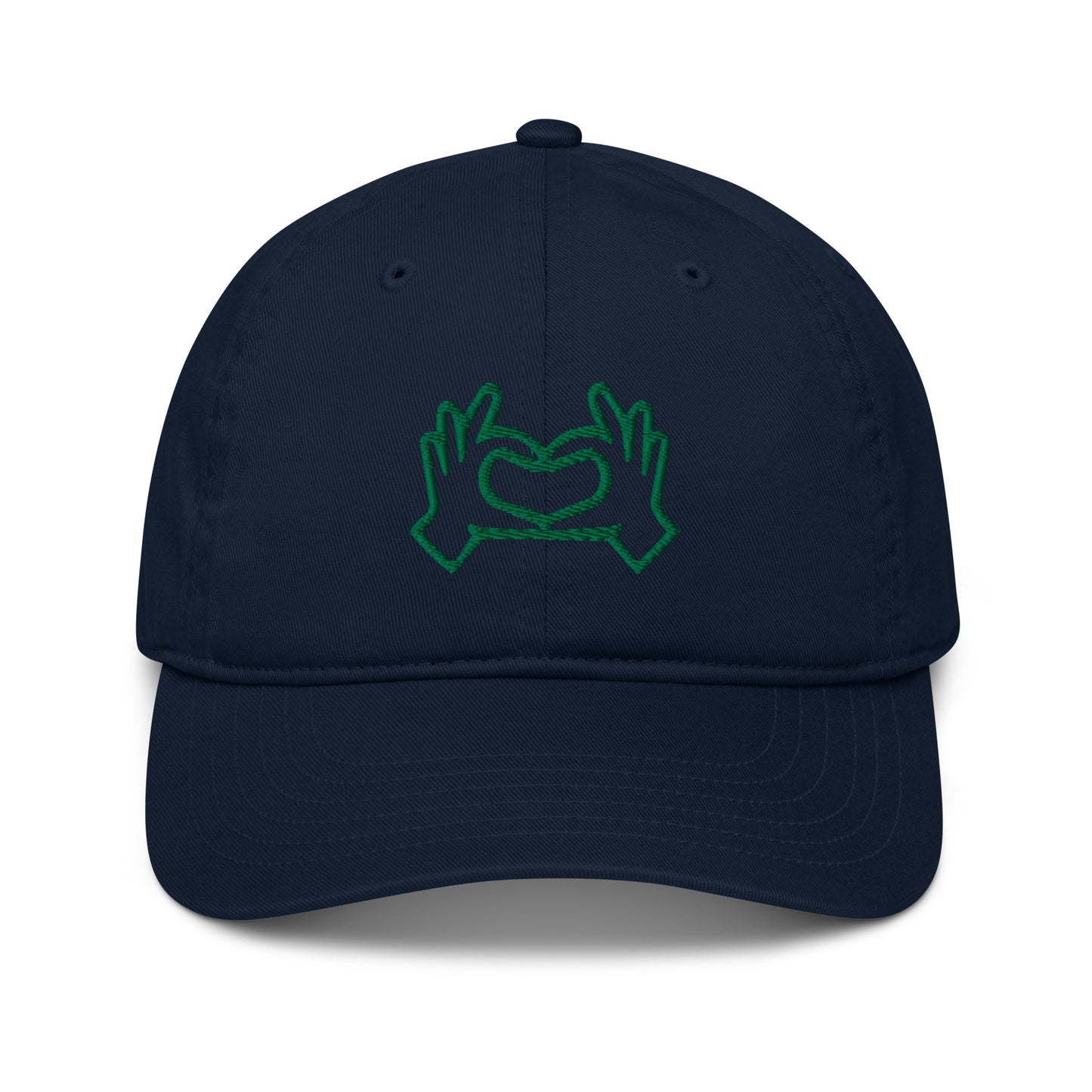 Organic Baseball Cap EC7000: Heart Hands (green embroidery)
