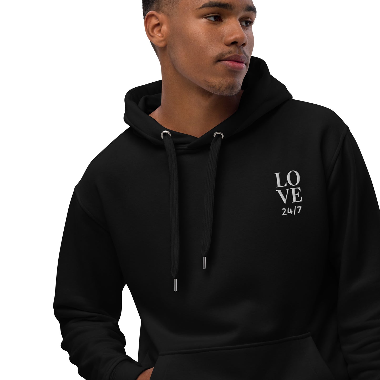 Unisex Premium Eco Hoodie (Embroidered): Love 24/7 (white/gray tex)