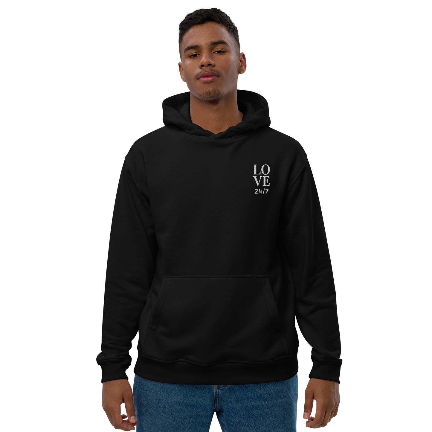 Unisex Premium Eco Hoodie (Embroidered): Love 24/7 (white/gray tex)