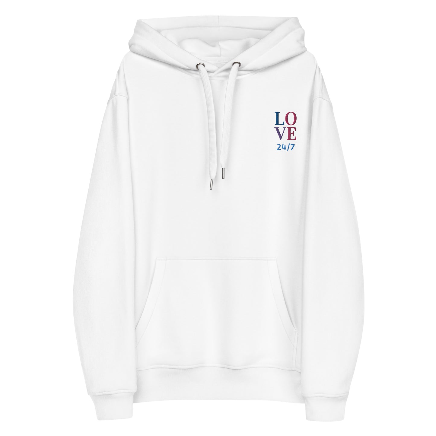Unisex Premium Eco Hoodie (Embroidered): Love 24/7 (multi-color)