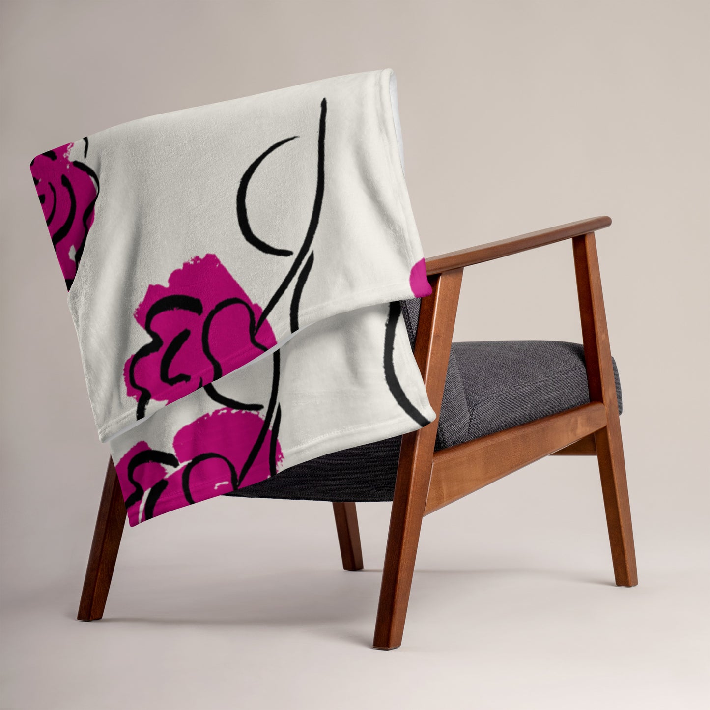 Soft-Touch Throw Blanket: Fuchsia Flowers on Cream