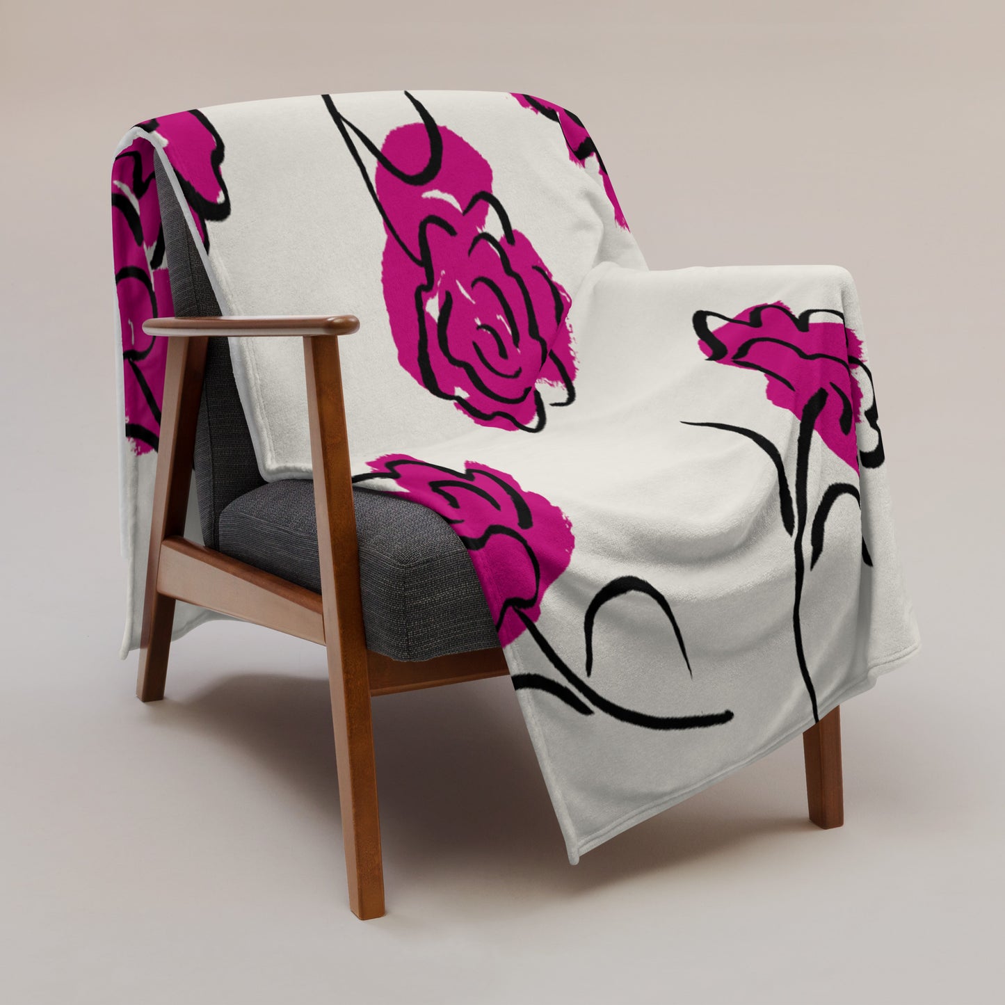 Soft-Touch Throw Blanket: Fuchsia Flowers on Cream