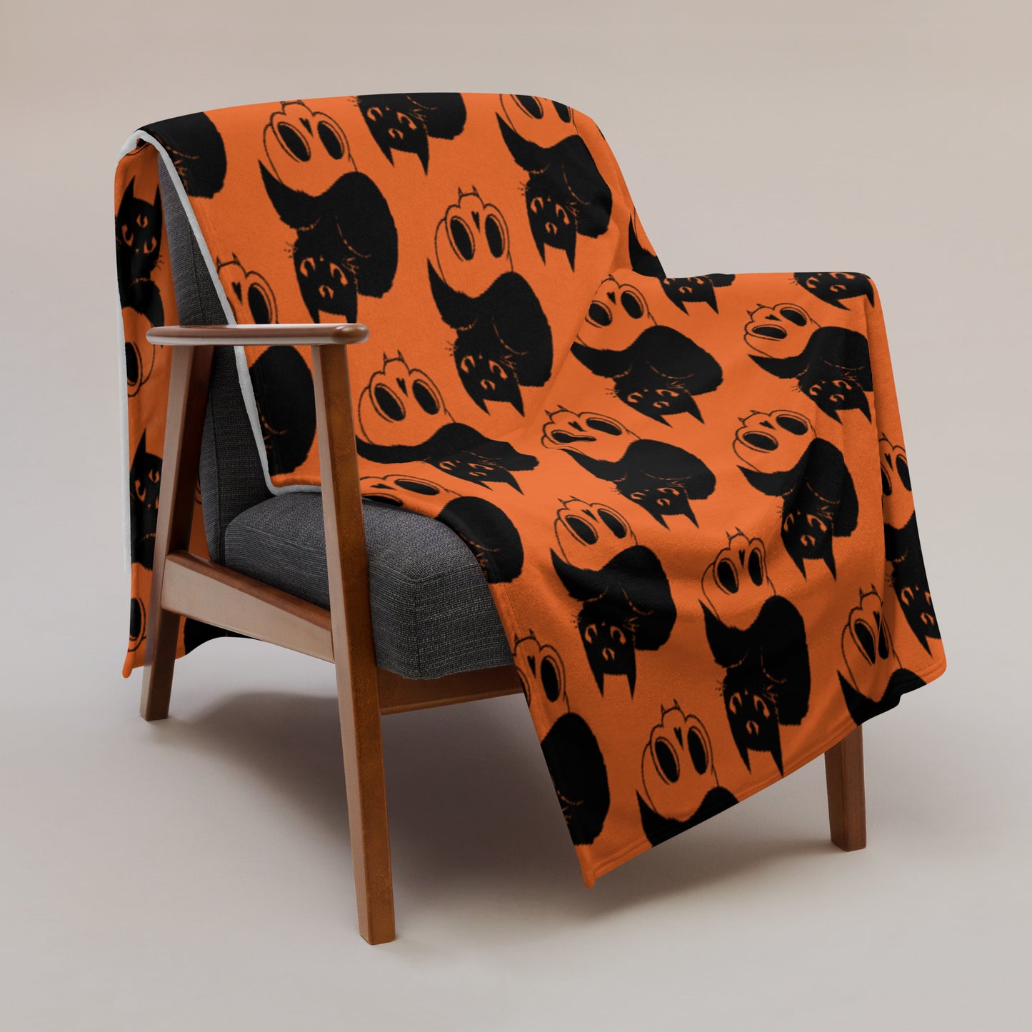 Soft-Touch Throw Blanket: Black Cat with Skull (orange)