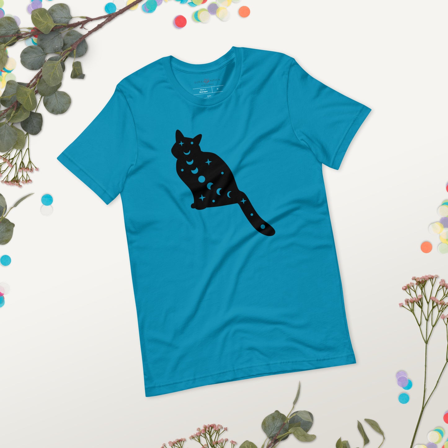Unisex Tee Bella + Canvas 3001: Black Cat with Moon Phases