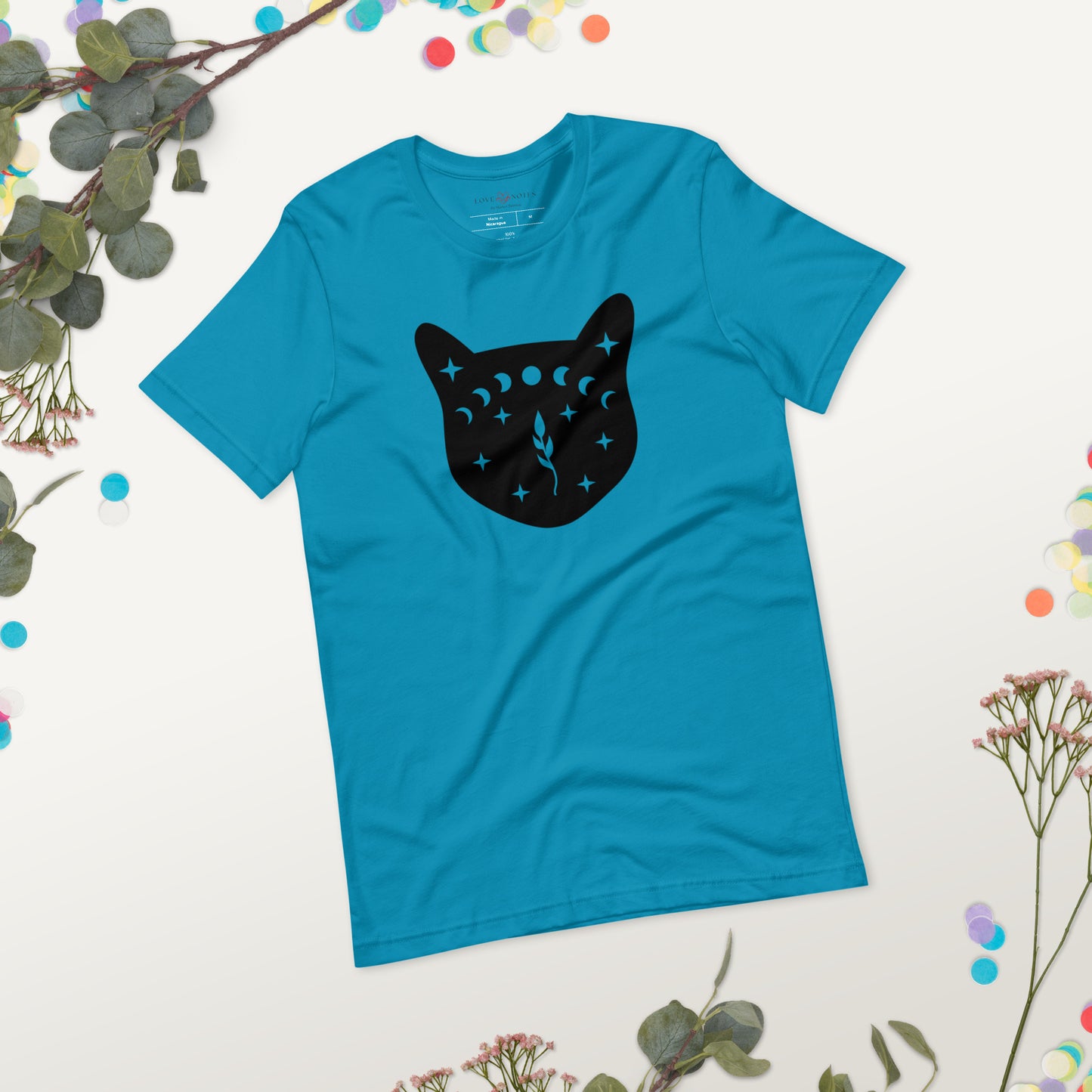 Unisex Tee Bella + Canvas 3001: Black Cat Face with Moon Phases