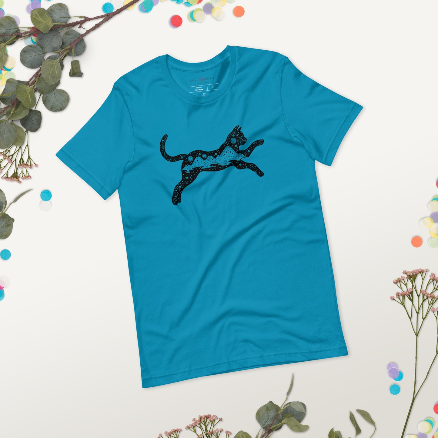 Unisex Tee Bella + Canvas 3001: Black Cat with Celestial Mountains