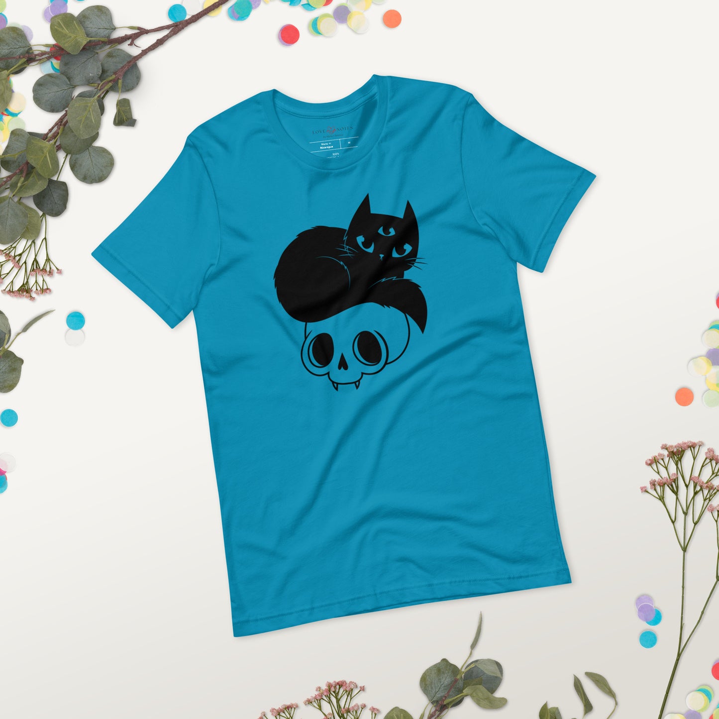 Unisex Tee Bella + Canvas 3001: Mystical Black Cat with Skull