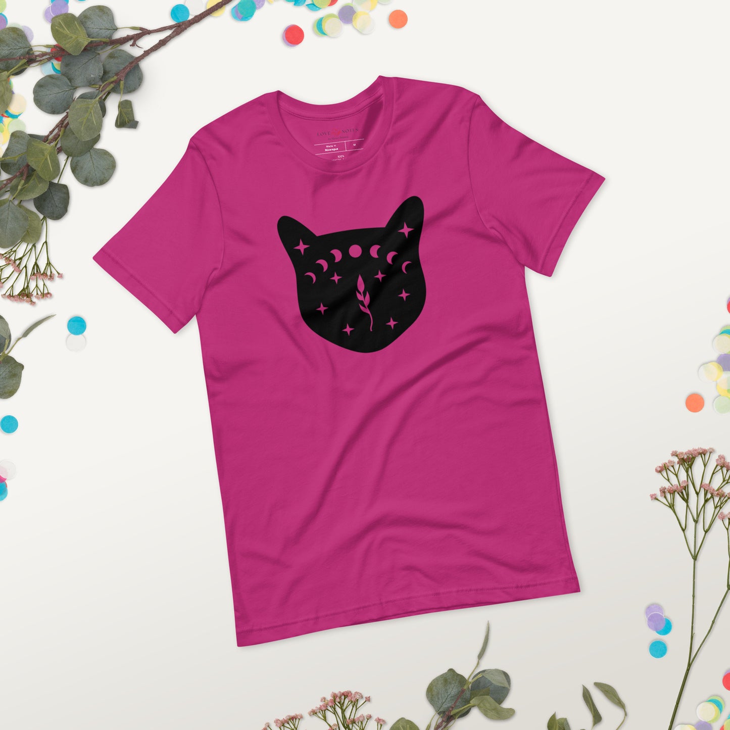Unisex Tee Bella + Canvas 3001: Black Cat Face with Moon Phases