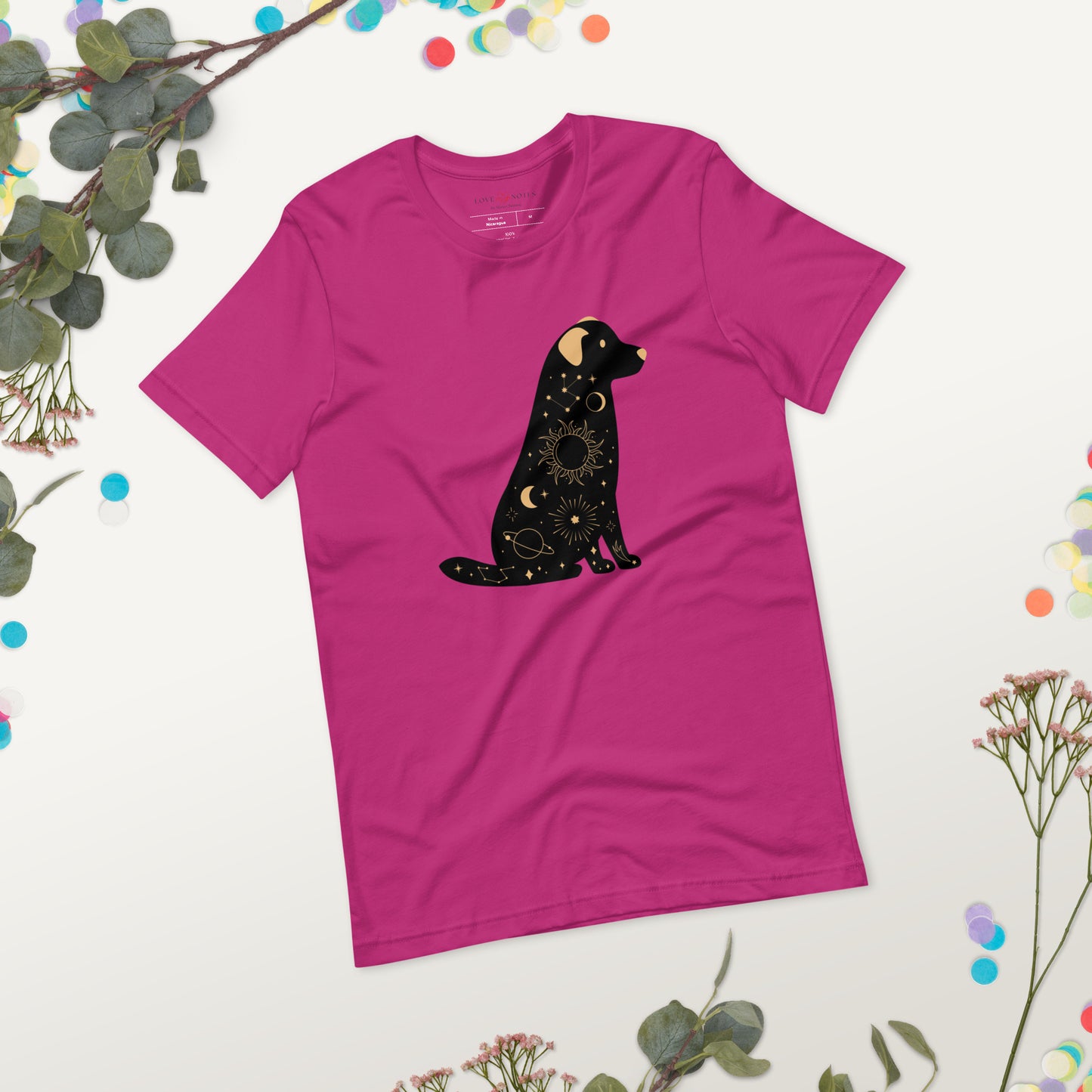 Unisex Tee: Celestial Dog (black and golden)