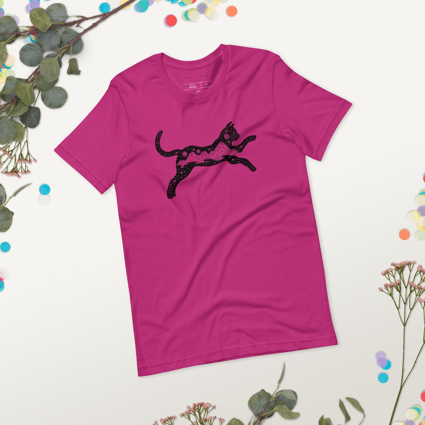 Unisex Tee Bella + Canvas 3001: Black Cat with Celestial Mountains