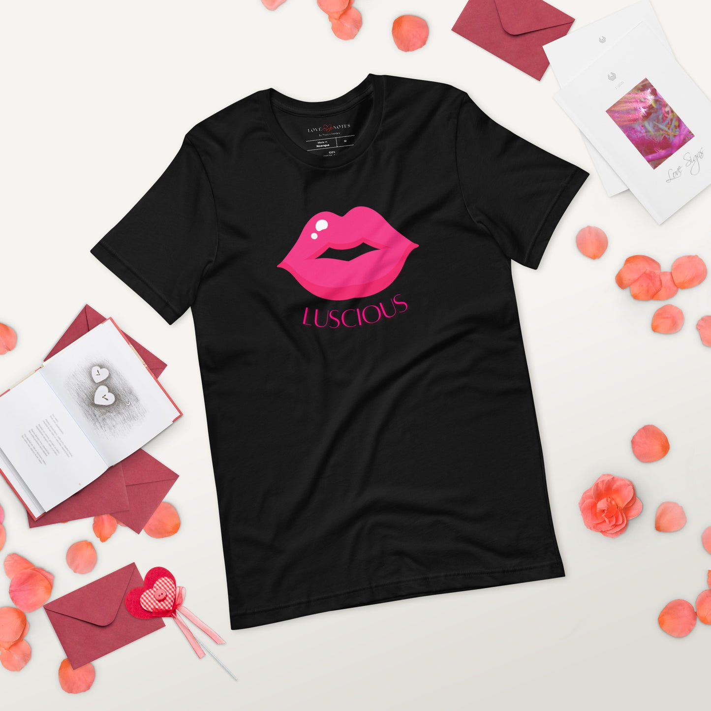 Unisex Tee: Luscious Lips (pink on black)