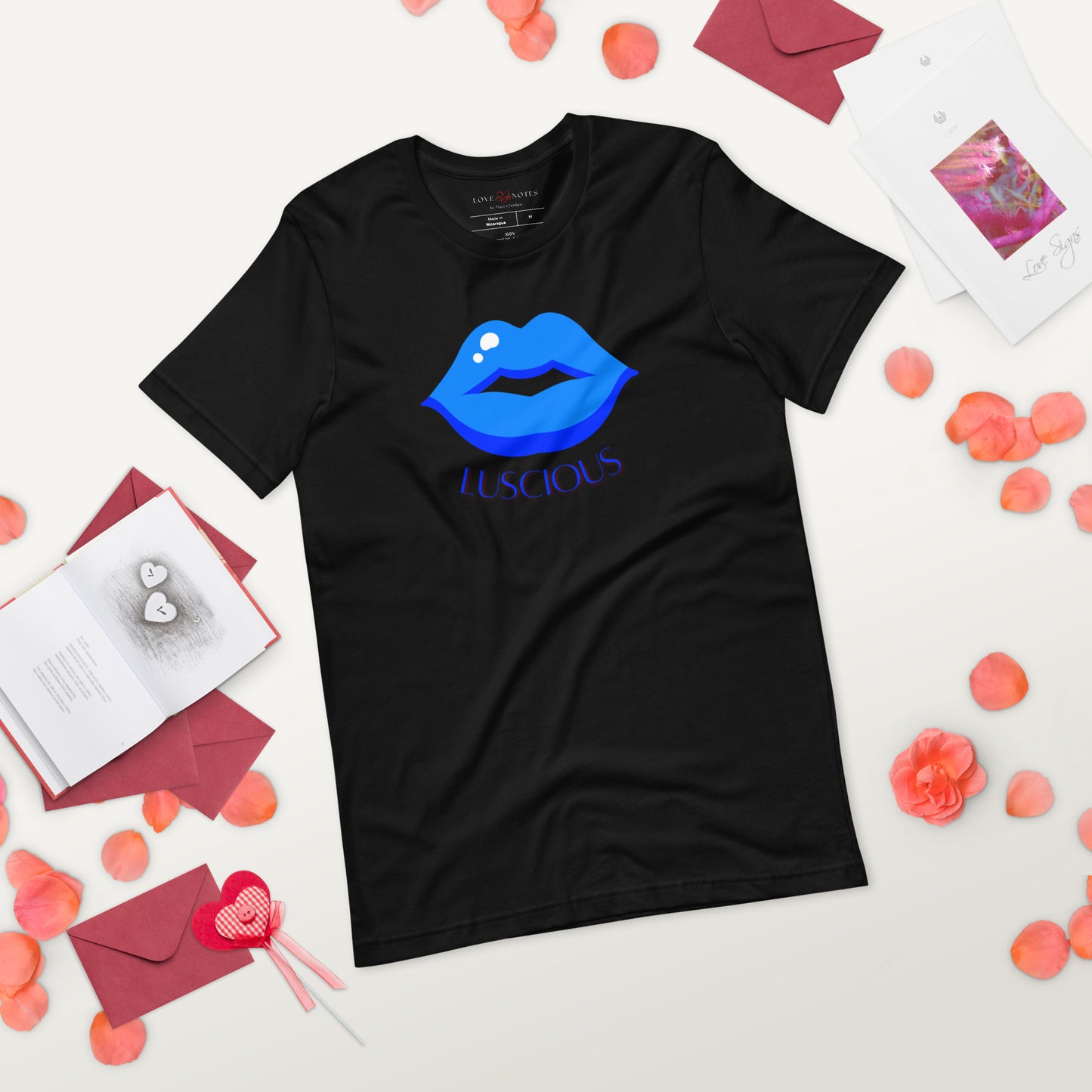 Unisex Tee: Luscious Lips (blue on black)