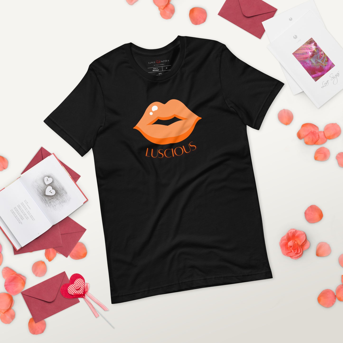 Unisex Tee: Luscious Lips (orange on black)