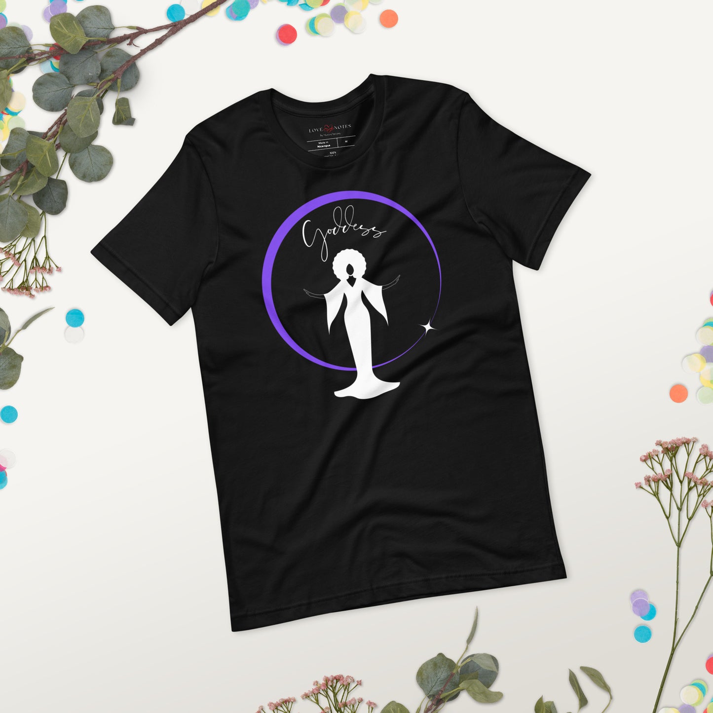 Unisex Tee: Goddess in White Gown (purple ring of light)