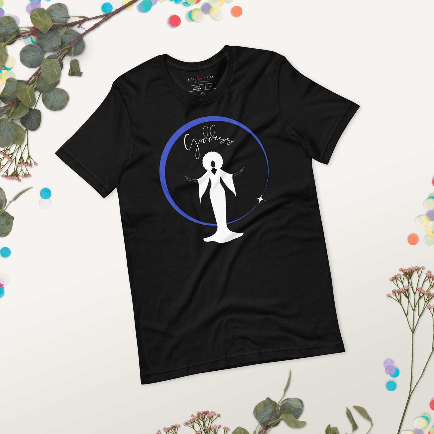 Unisex Tee: Goddess in White Gown (blue ring of light)