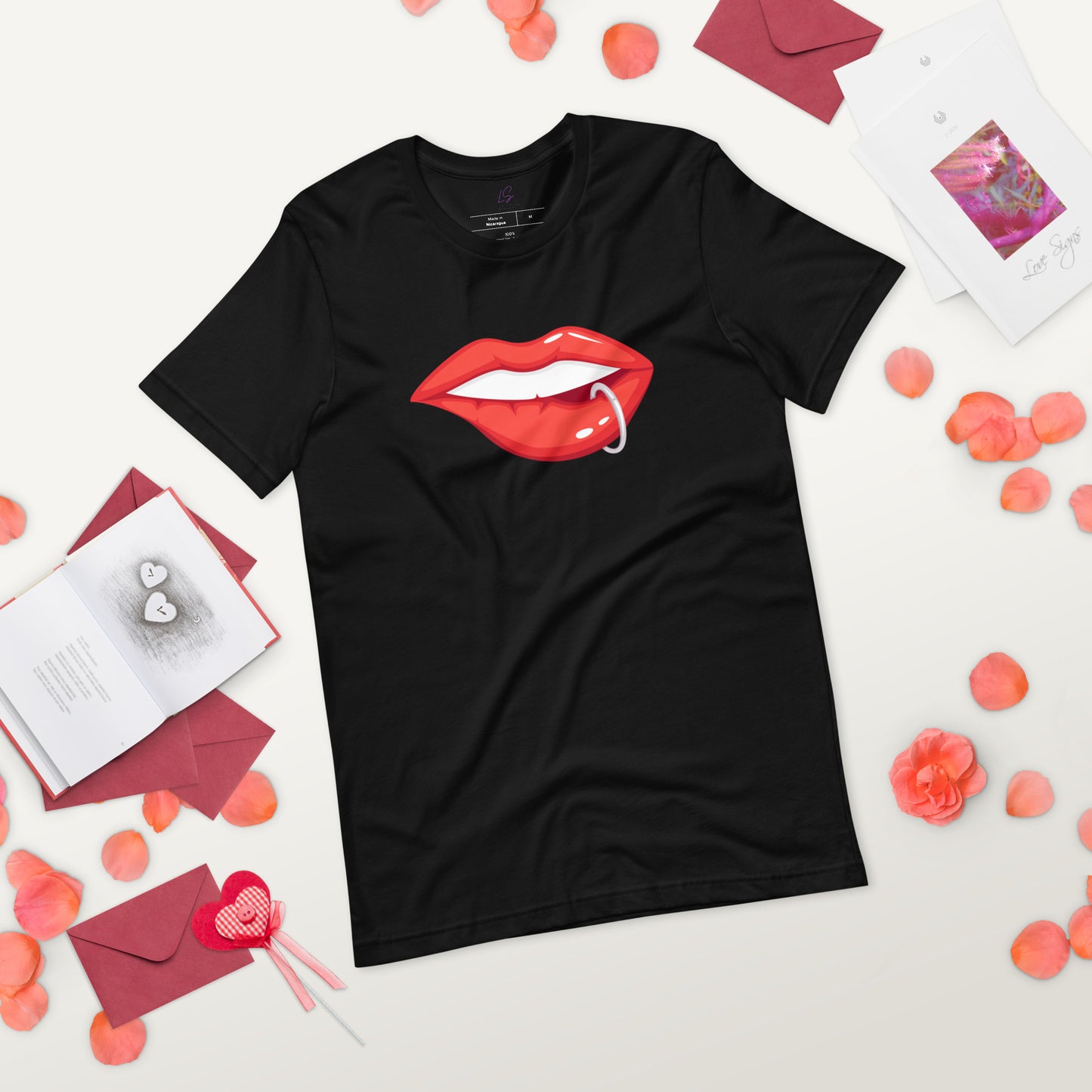 Unisex Tee: Vivid Red Mouth with Lip Piercing