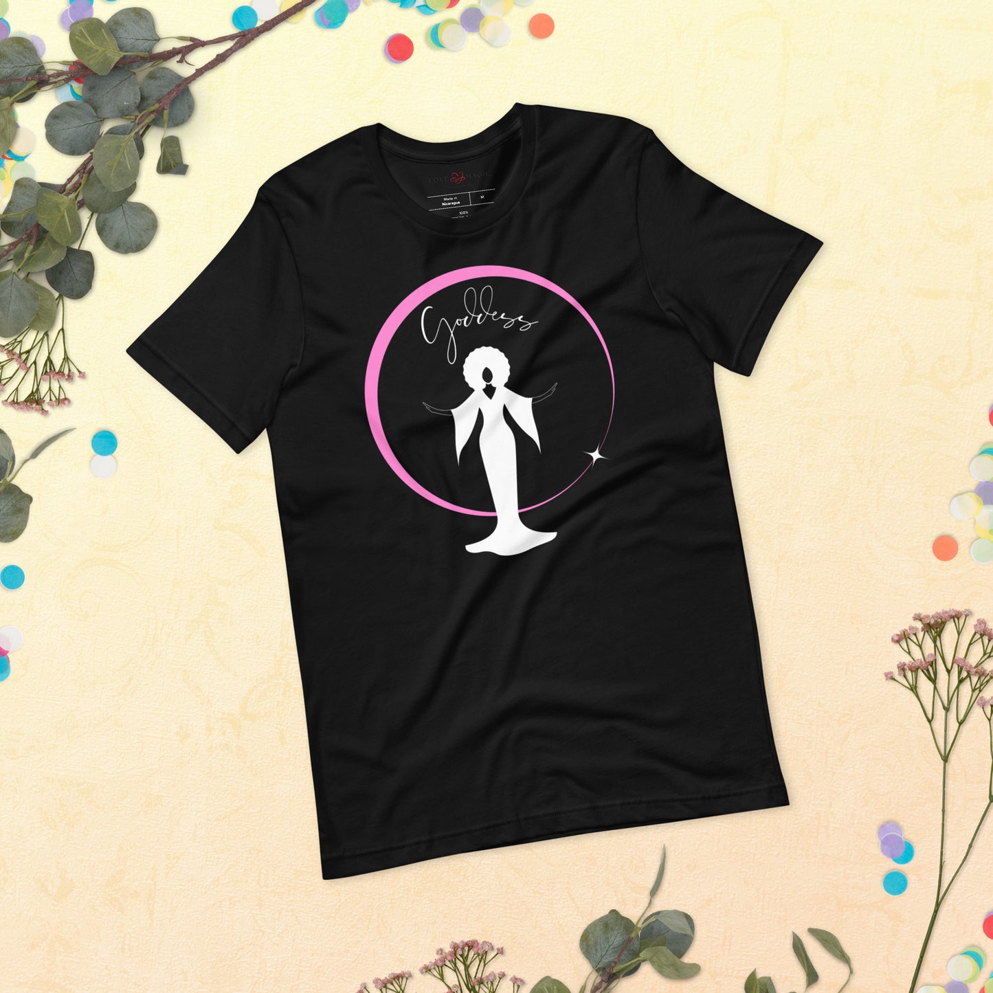 Unisex Tee: Goddess in White Gown (pink ring of light)
