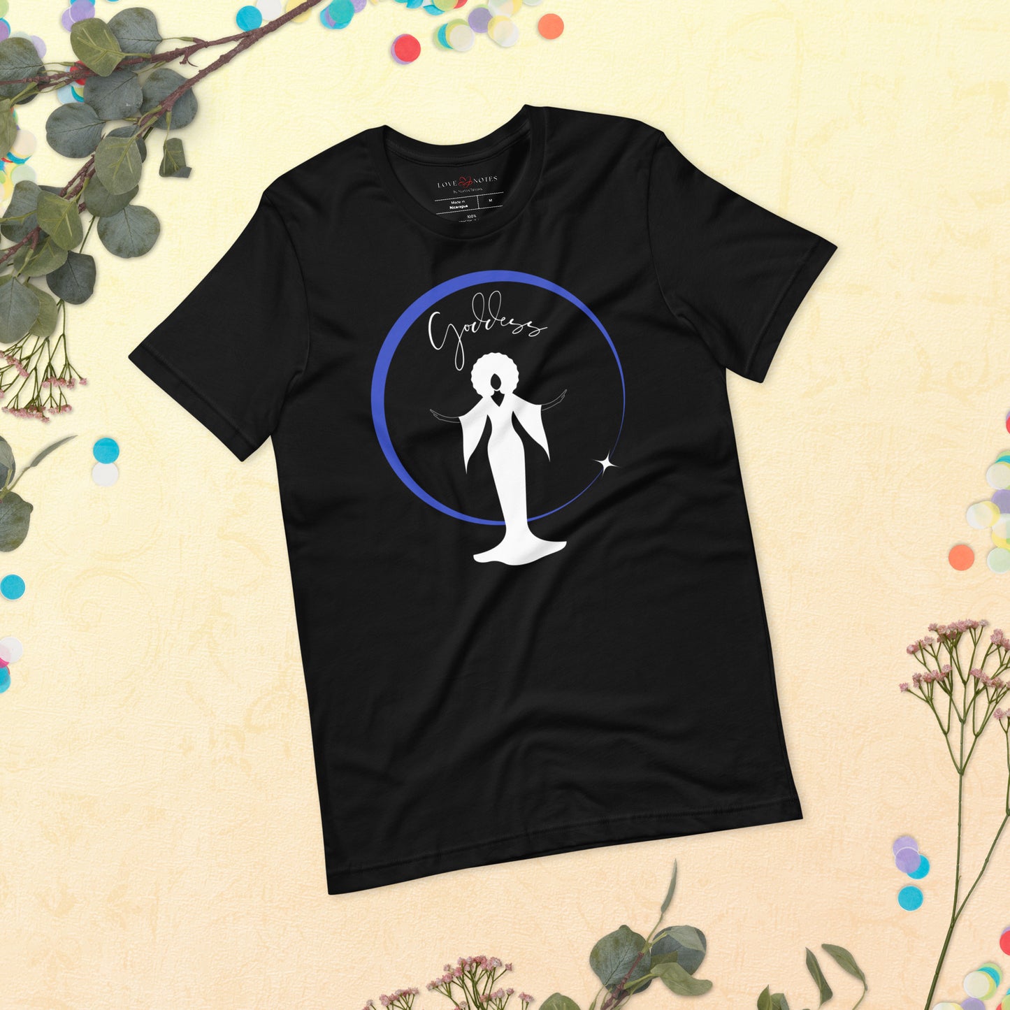 Unisex Tee: Goddess in White Gown (blue ring of light)