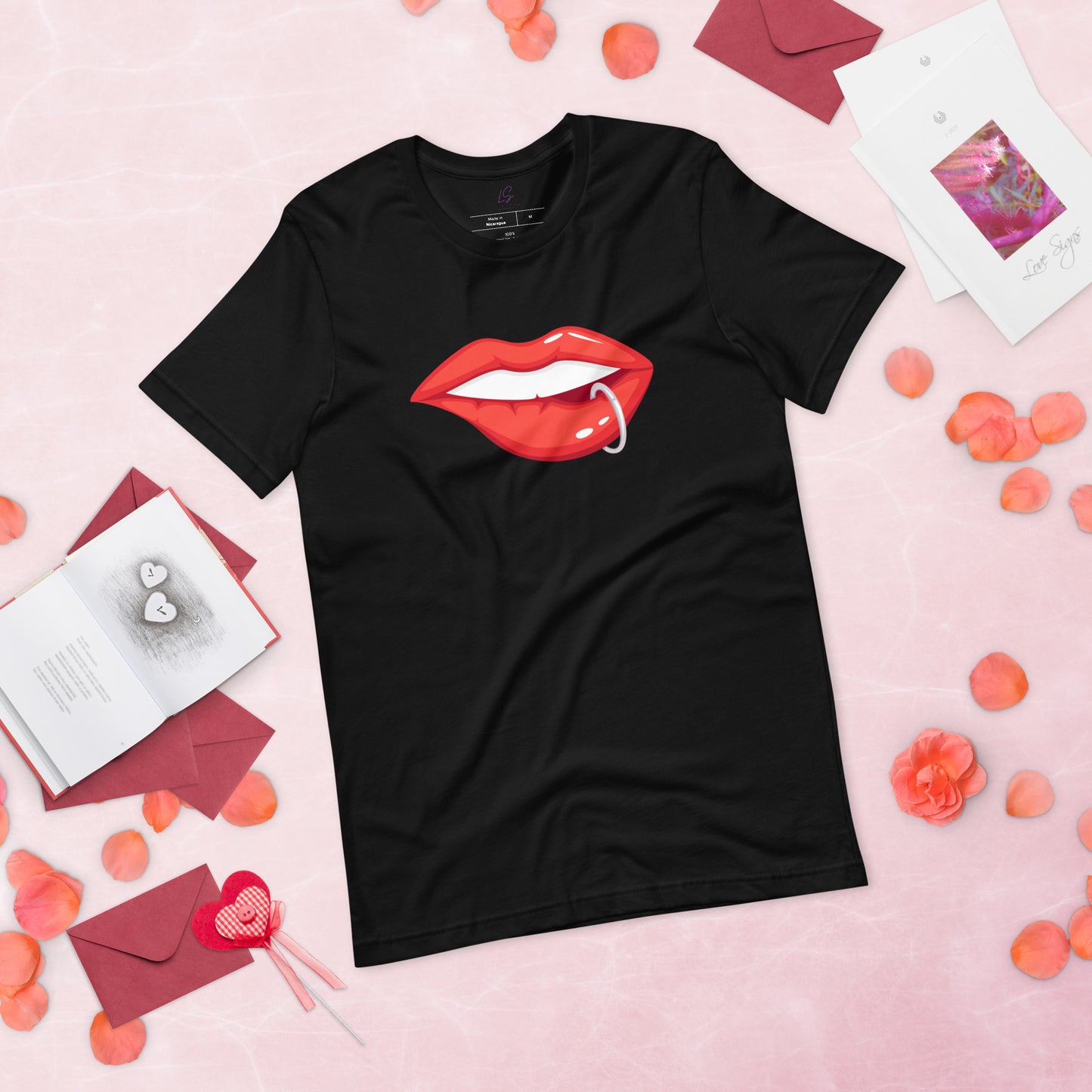 Unisex Tee: Vivid Red Mouth with Lip Piercing