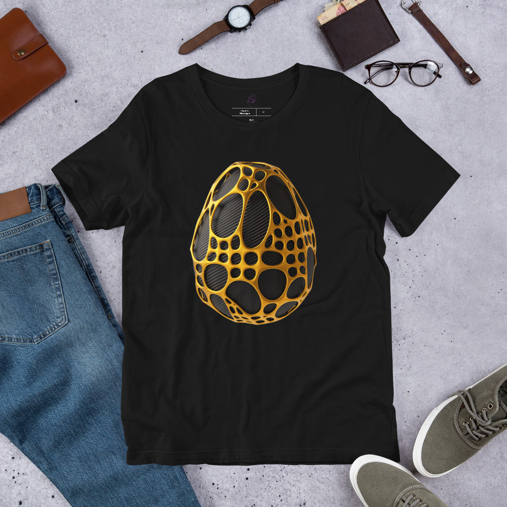 Unisex Tee: Dragon Egg (futuristic gold and black)