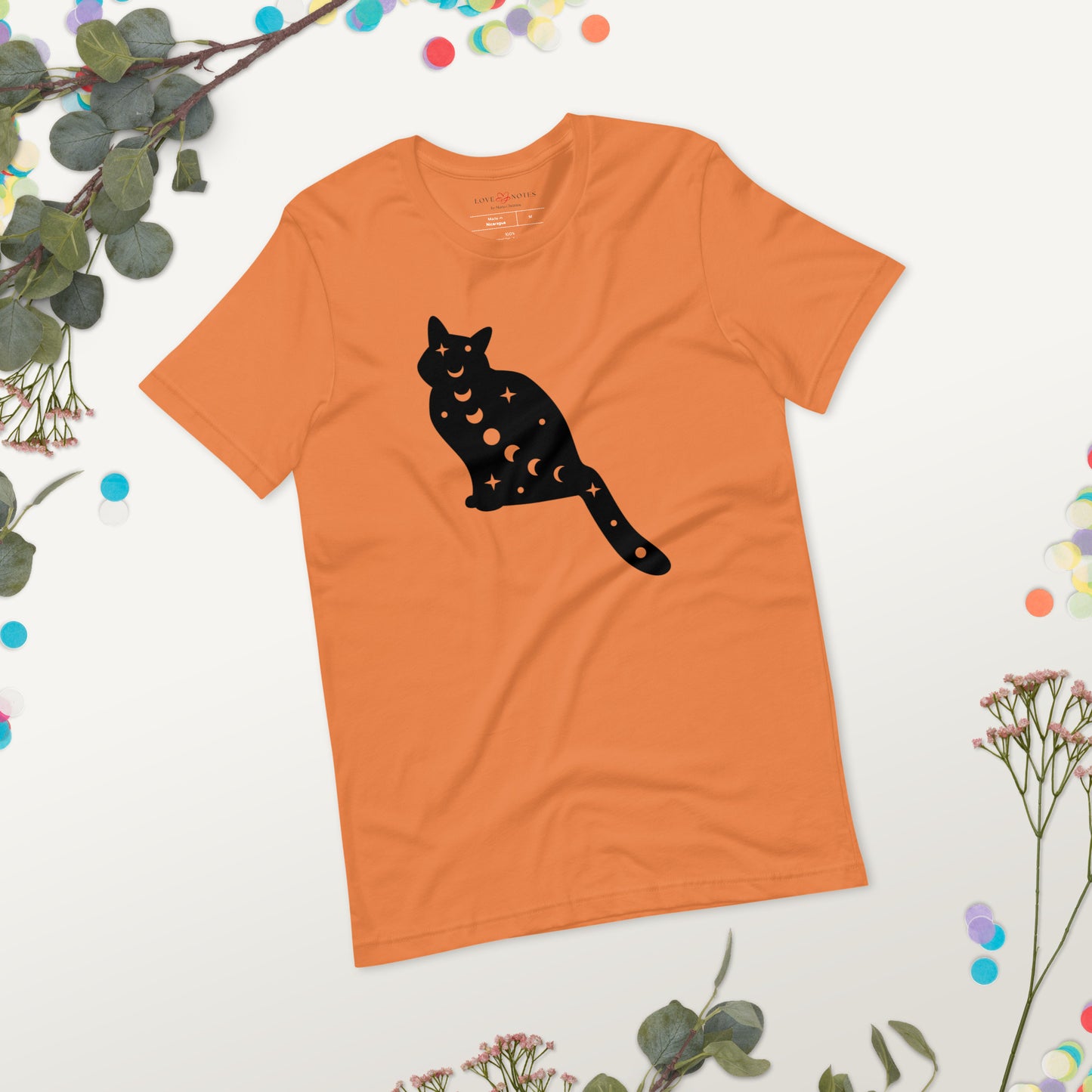Unisex Tee Bella + Canvas 3001: Black Cat with Moon Phases