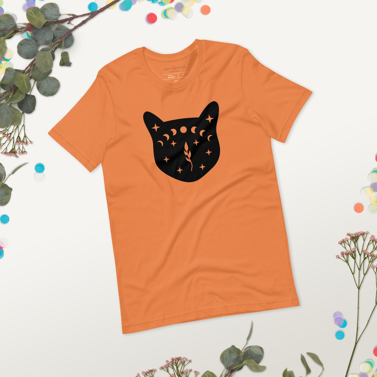 Unisex Tee: Black Cat Face with Moon Phases