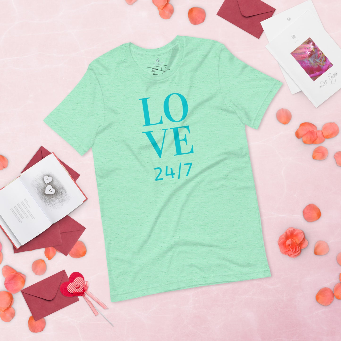 Unisex Tee Bella + Canvas 3001: Love 24/7 (turquoise text)