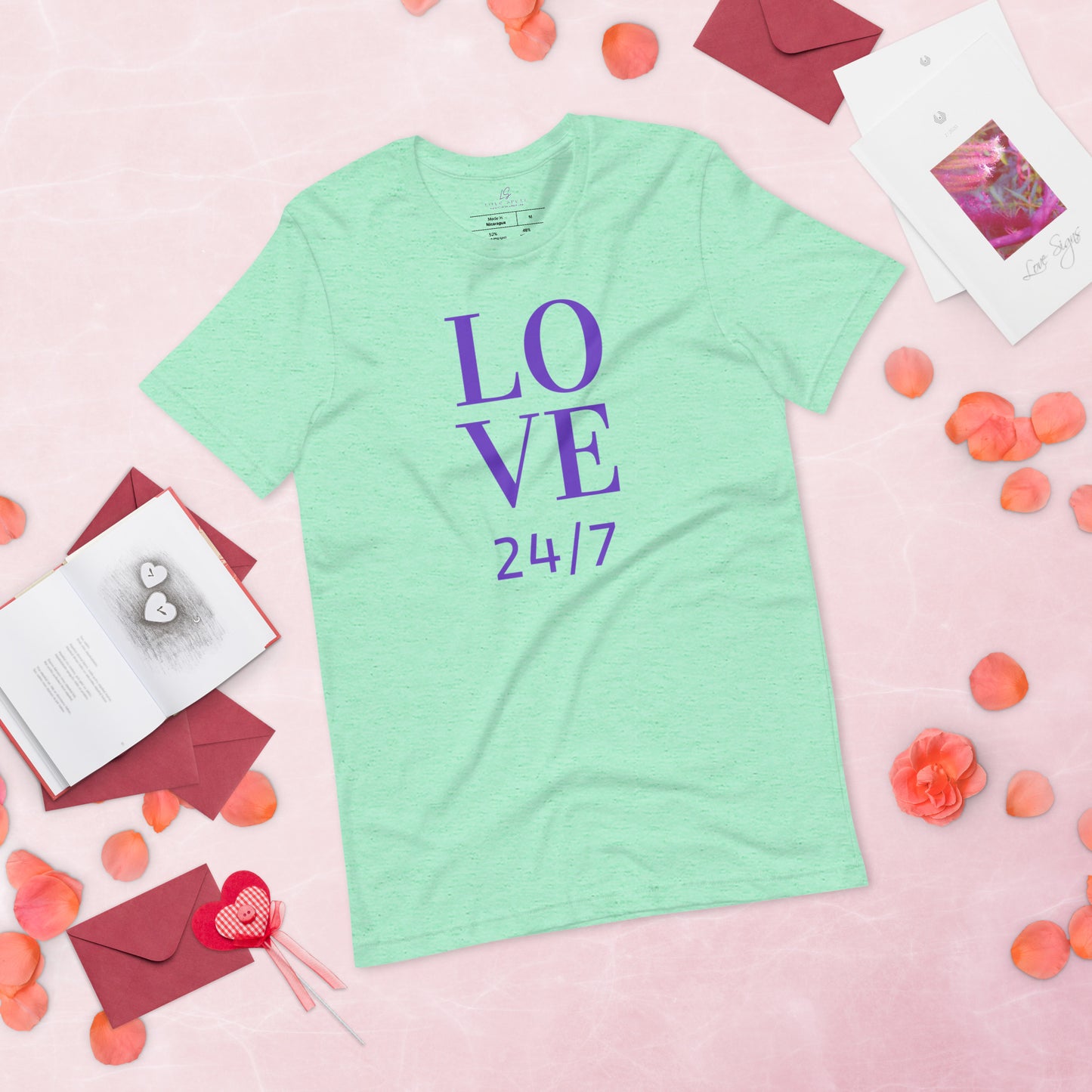 Unisex Tee Bella + Canvas 3001: Love 24/7 (purple text)