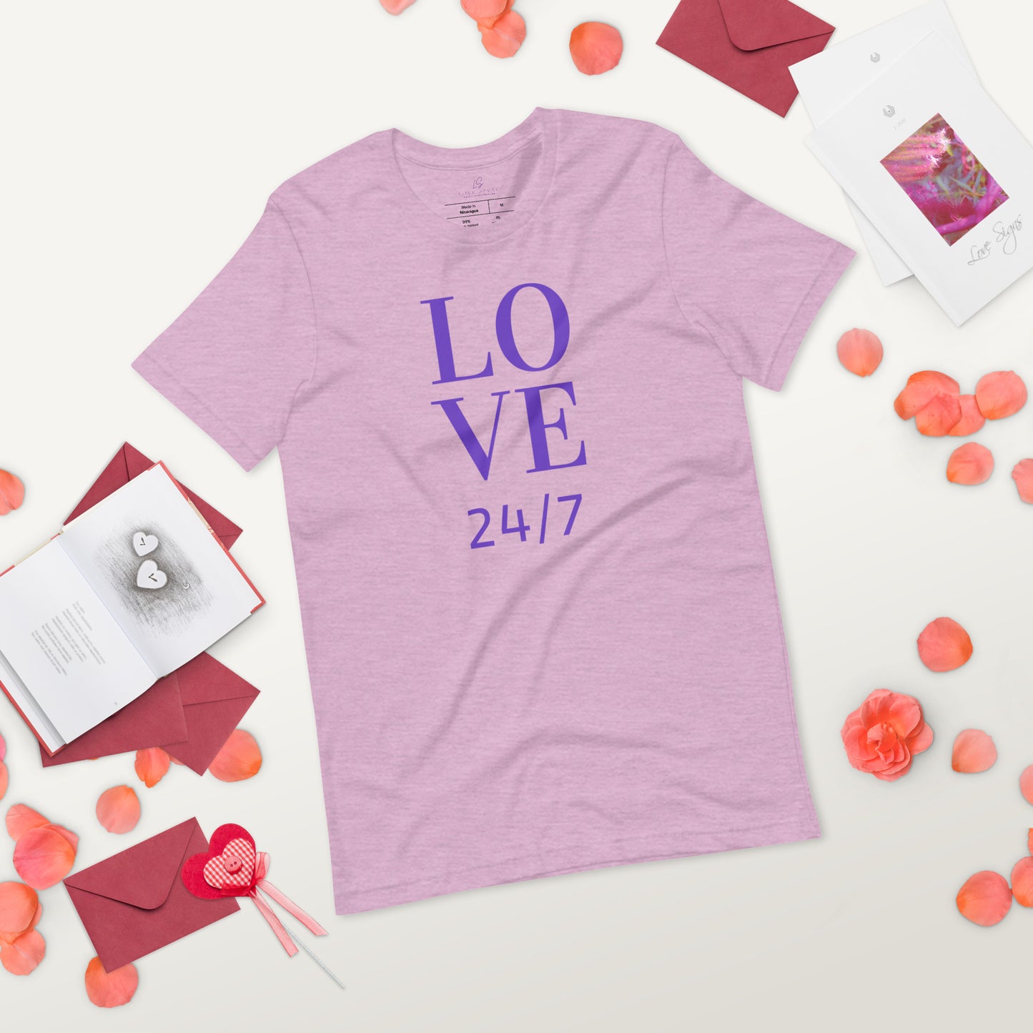 Unisex Tee Bella + Canvas 3001: Love 24/7 (purple text)