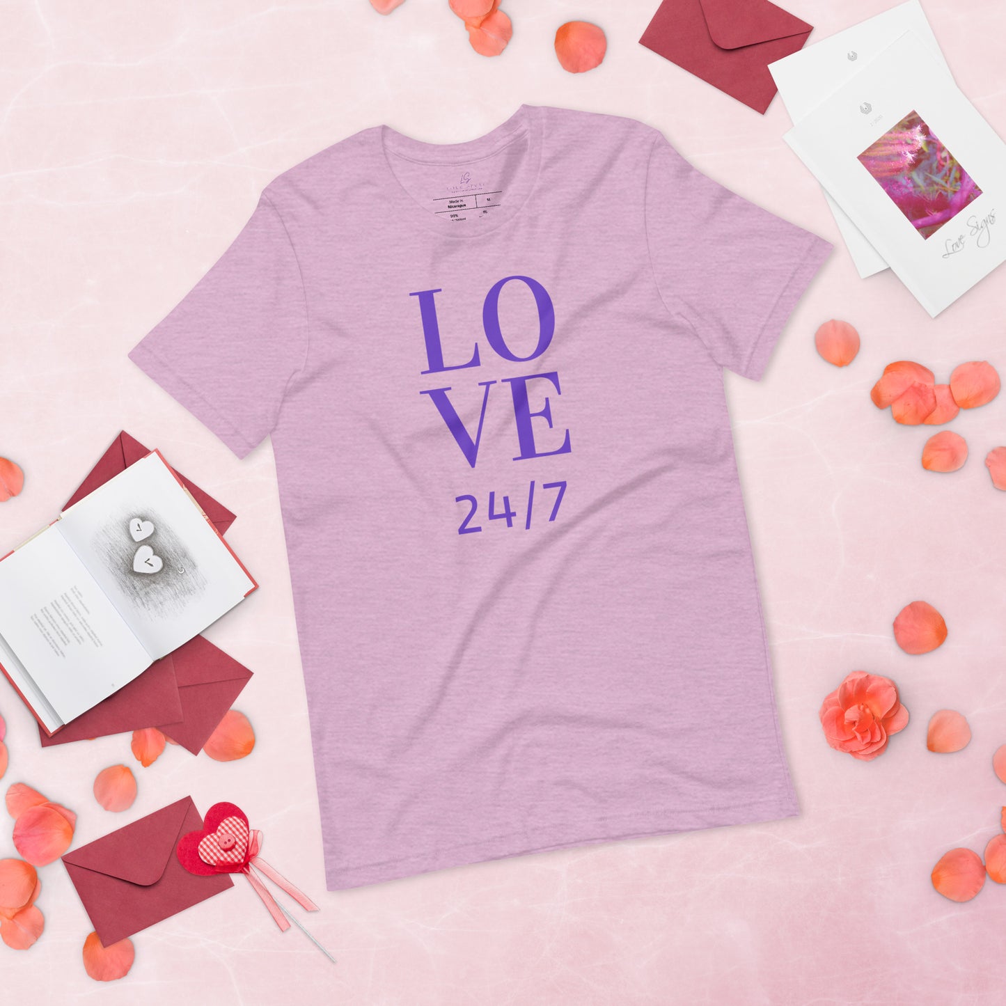 Unisex Tee Bella + Canvas 3001: Love 24/7 (purple text)