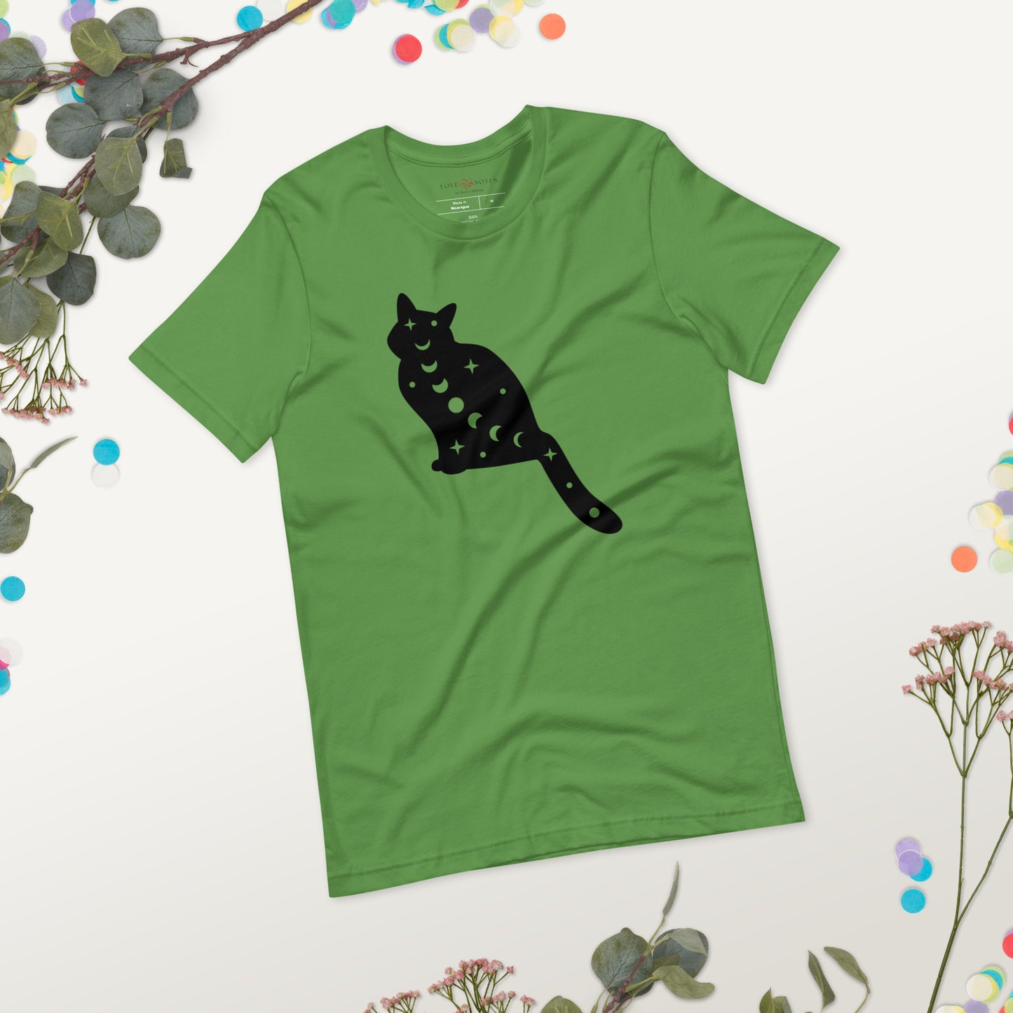 Unisex Tee Bella + Canvas 3001: Black Cat with Moon Phases