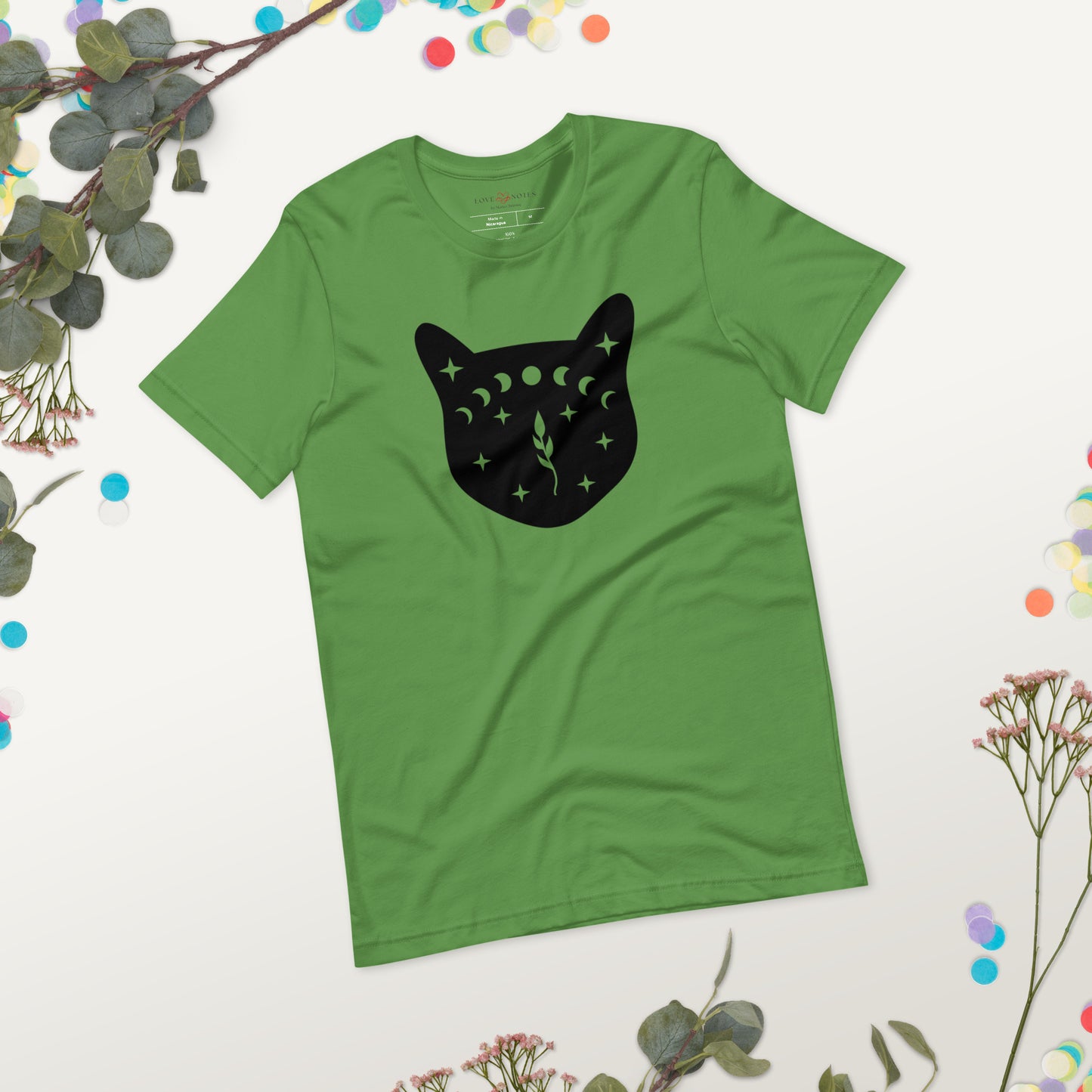 Unisex Tee Bella + Canvas 3001: Black Cat Face with Moon Phases