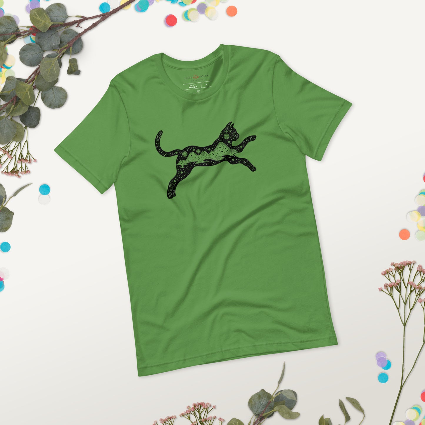 Unisex Tee Bella + Canvas 3001: Black Cat with Celestial Mountains