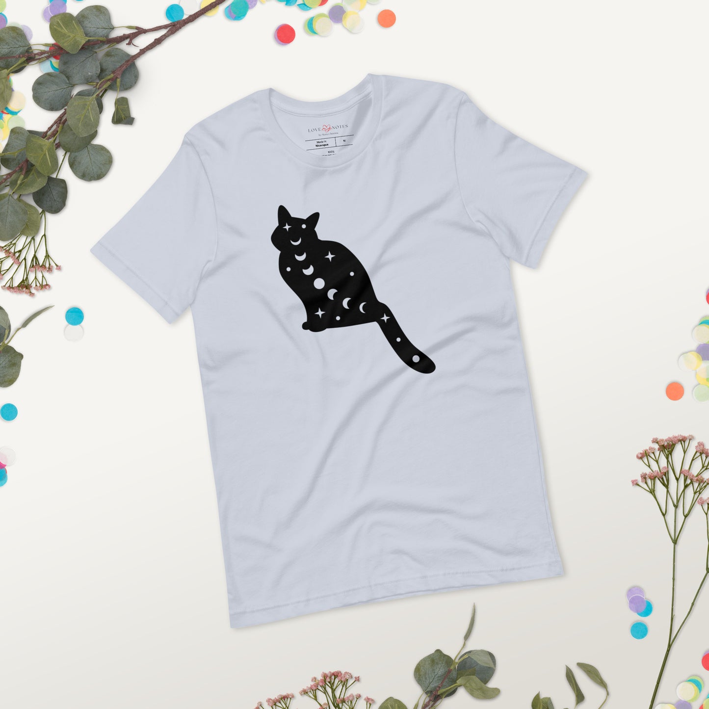 Unisex Tee Bella + Canvas 3001: Black Cat with Moon Phases
