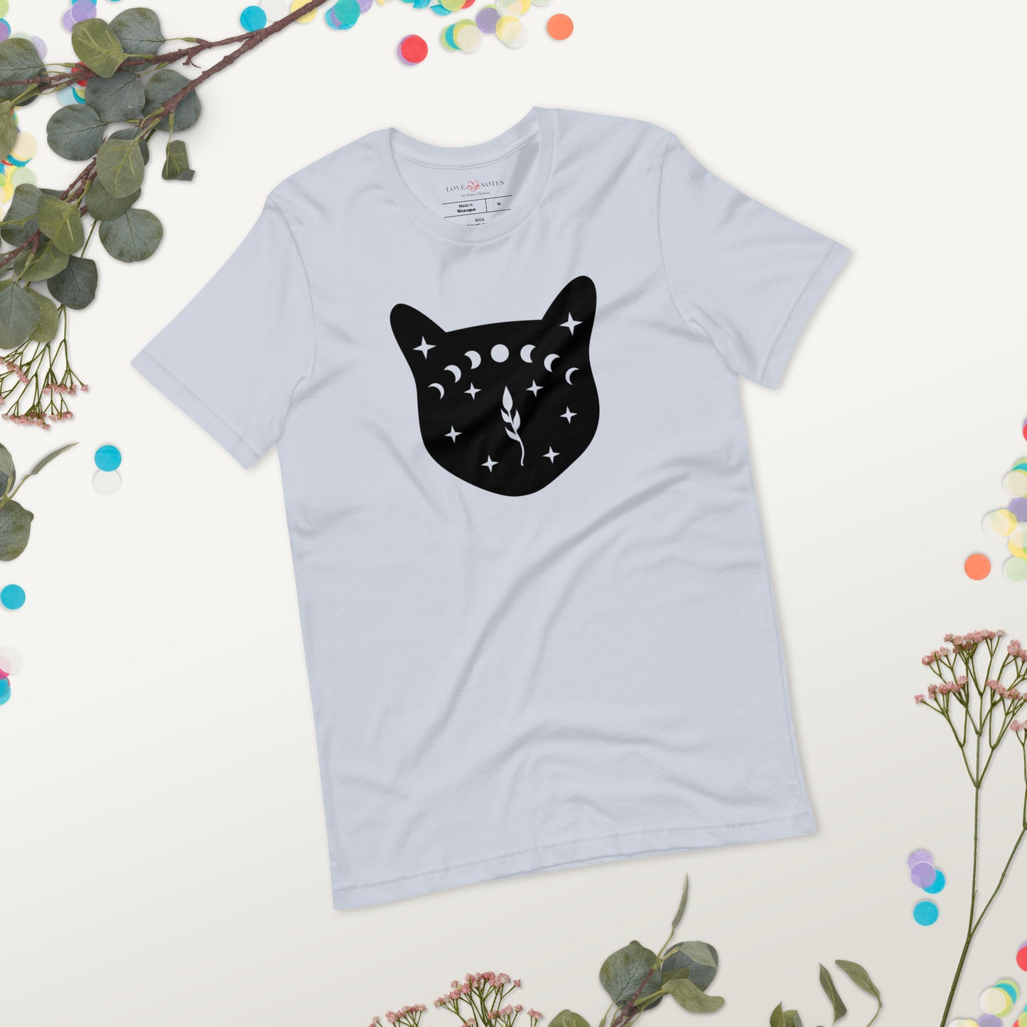 Unisex Tee Bella + Canvas 3001: Black Cat Face with Moon Phases