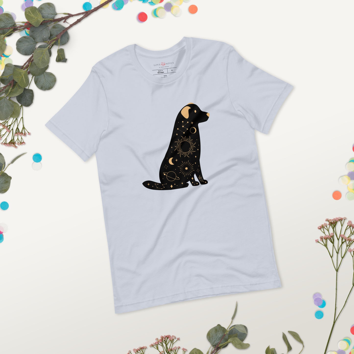 Unisex Tee: Celestial Dog (black and golden)
