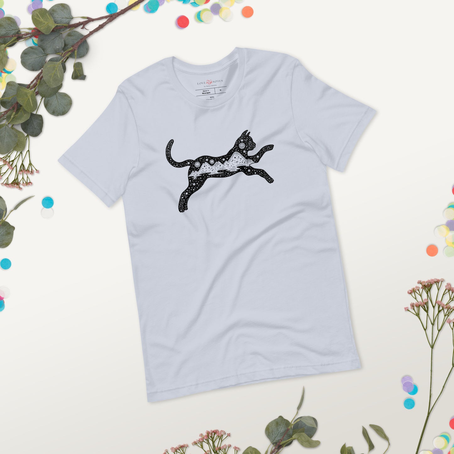 Unisex Tee Bella + Canvas 3001: Black Cat with Celestial Mountains
