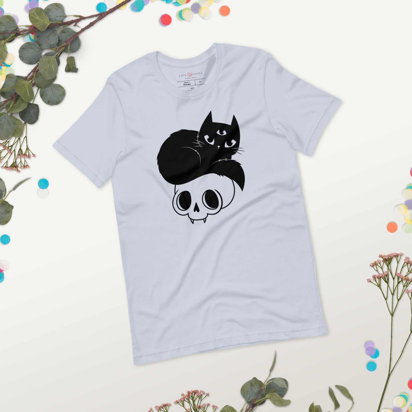 Unisex Tee Bella + Canvas 3001: Mystical Black Cat with Skull