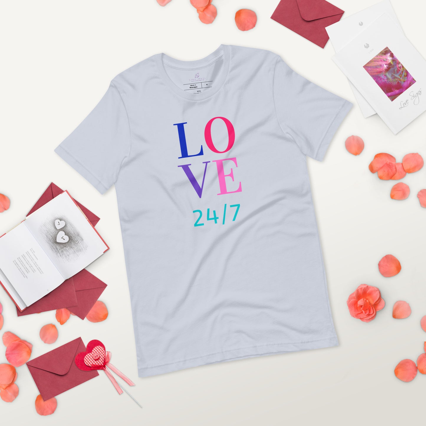Unisex Tee Bella + Canvas 3001: Love 24/7 (multi-color text)