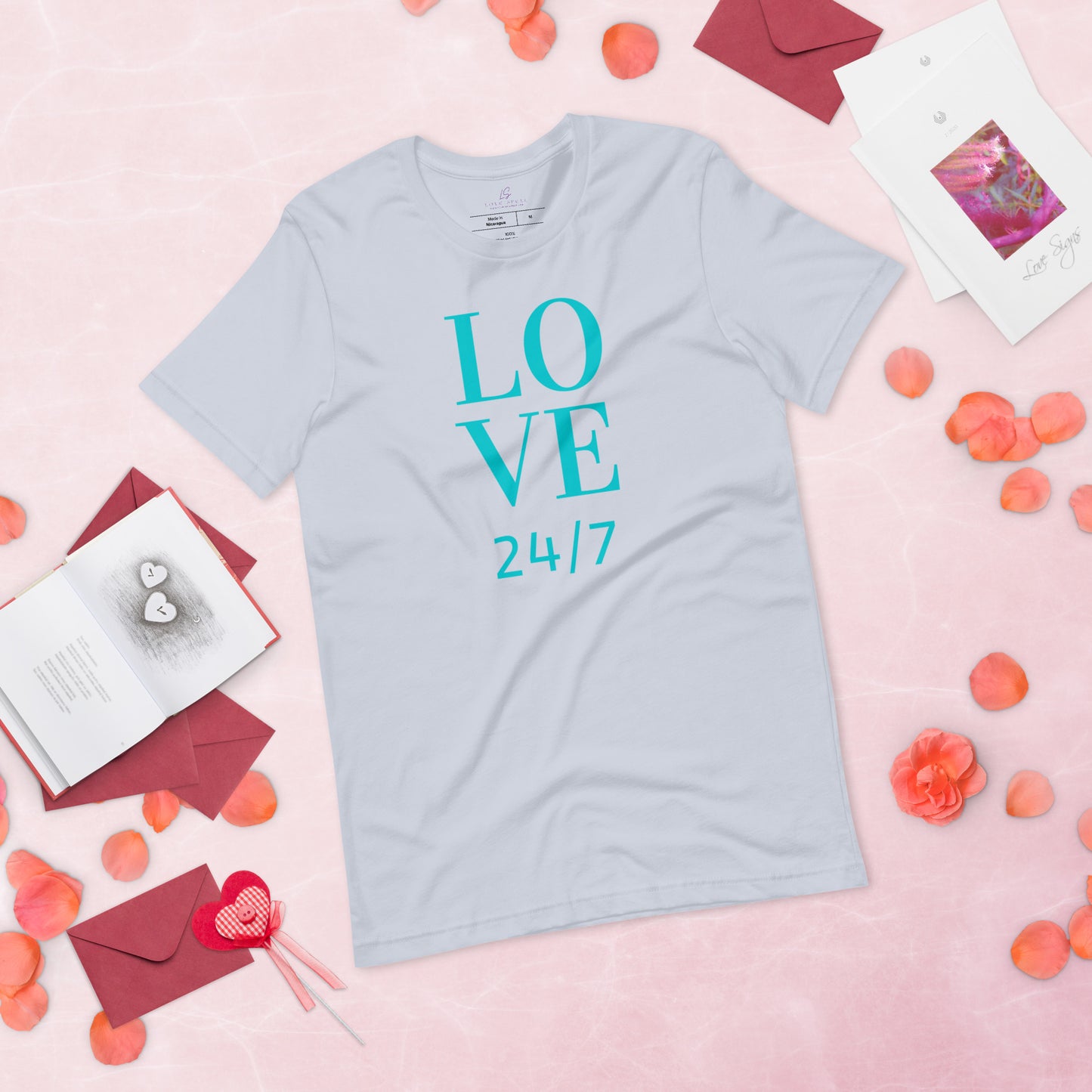 Unisex Tee Bella + Canvas 3001: Love 24/7 (turquoise text)