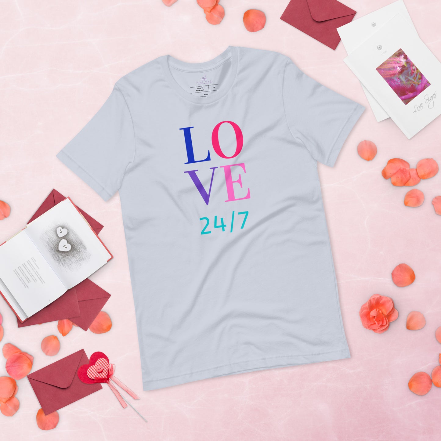 Unisex Tee Bella + Canvas 3001: Love 24/7 (multi-color text)