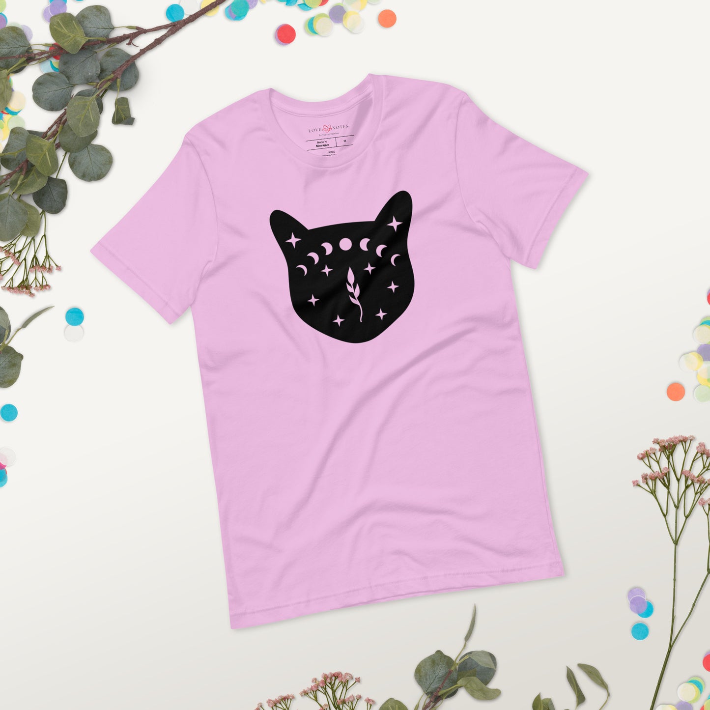 Unisex Tee Bella + Canvas 3001: Black Cat Face with Moon Phases