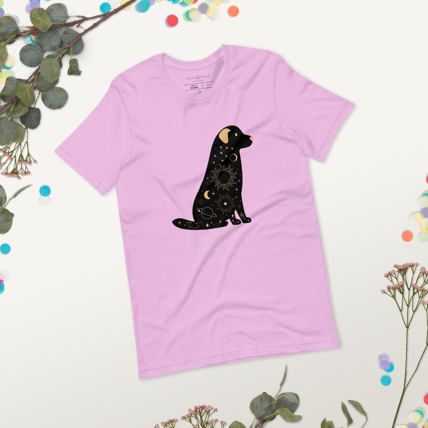 Unisex Tee: Celestial Dog (black and golden)