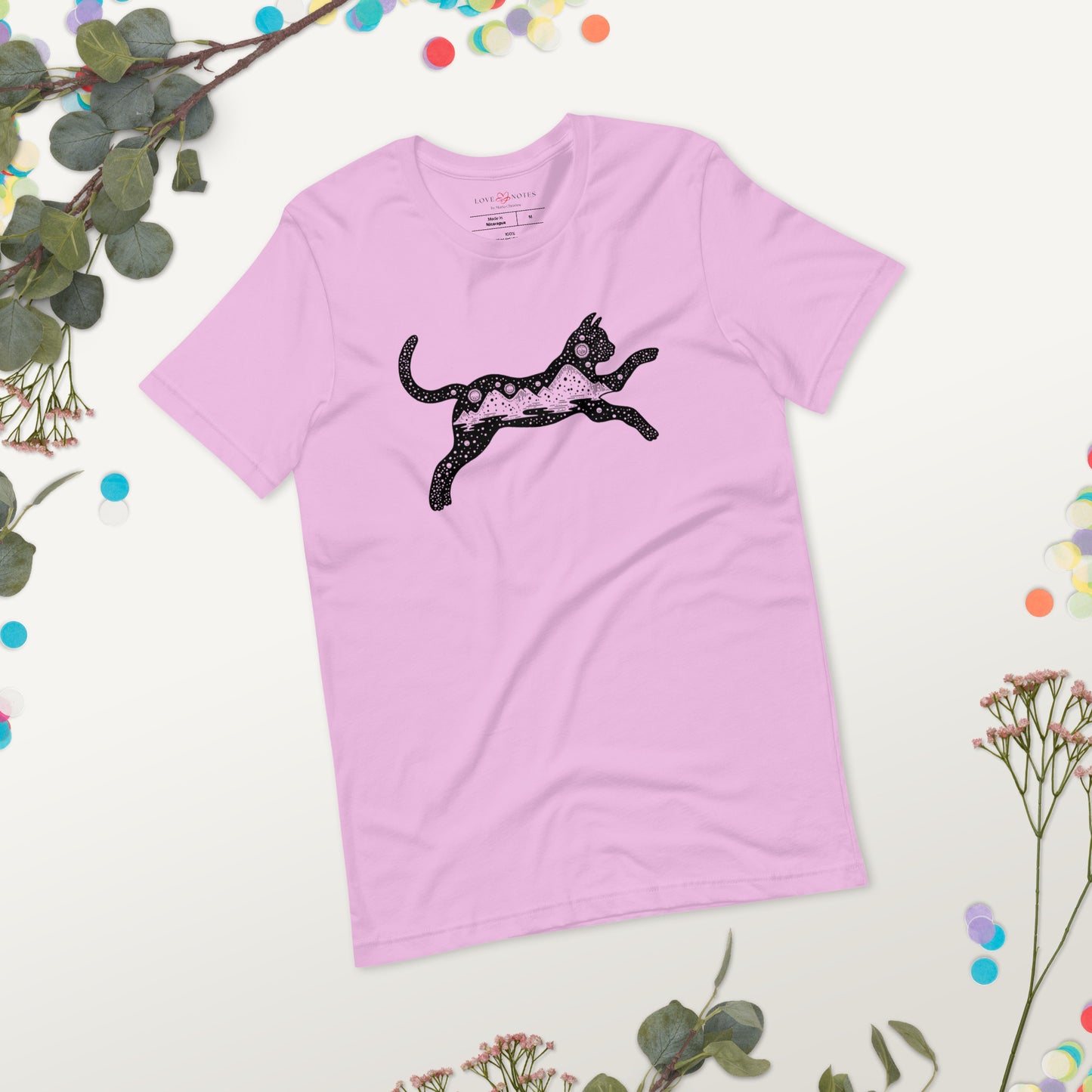 Unisex Tee Bella + Canvas 3001: Black Cat with Celestial Mountains