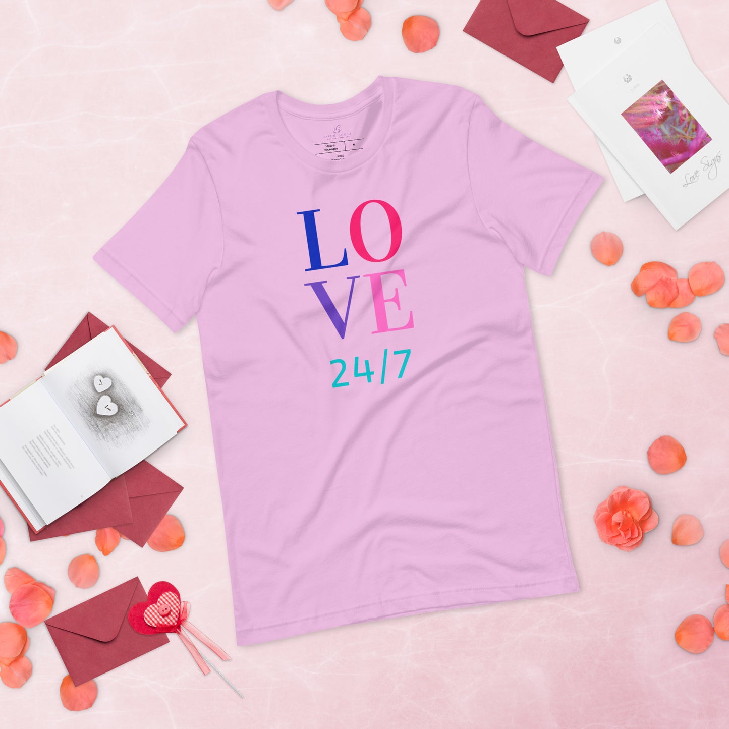 Unisex Tee Bella + Canvas 3001: Love 24/7 (multi-color text)