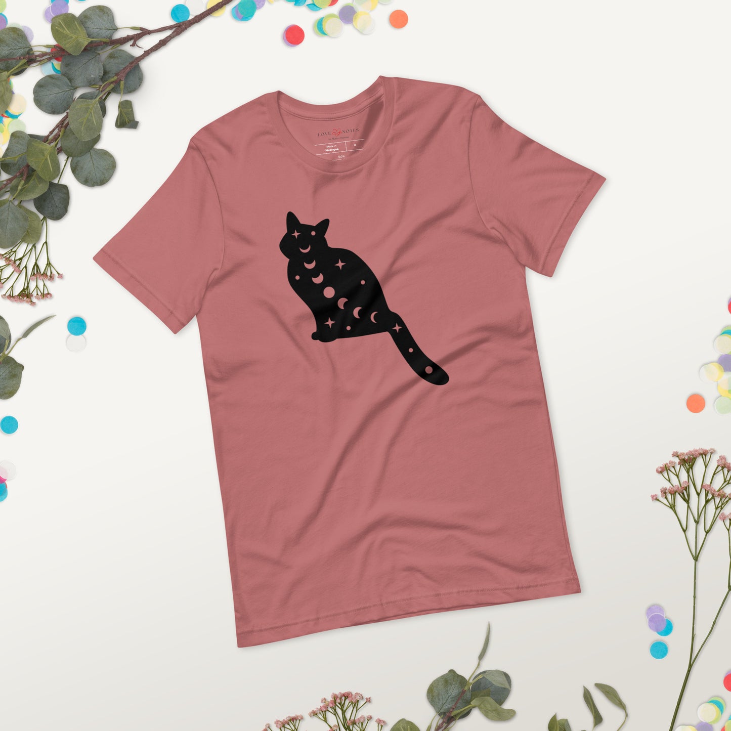 Unisex Tee Bella + Canvas 3001: Black Cat with Moon Phases