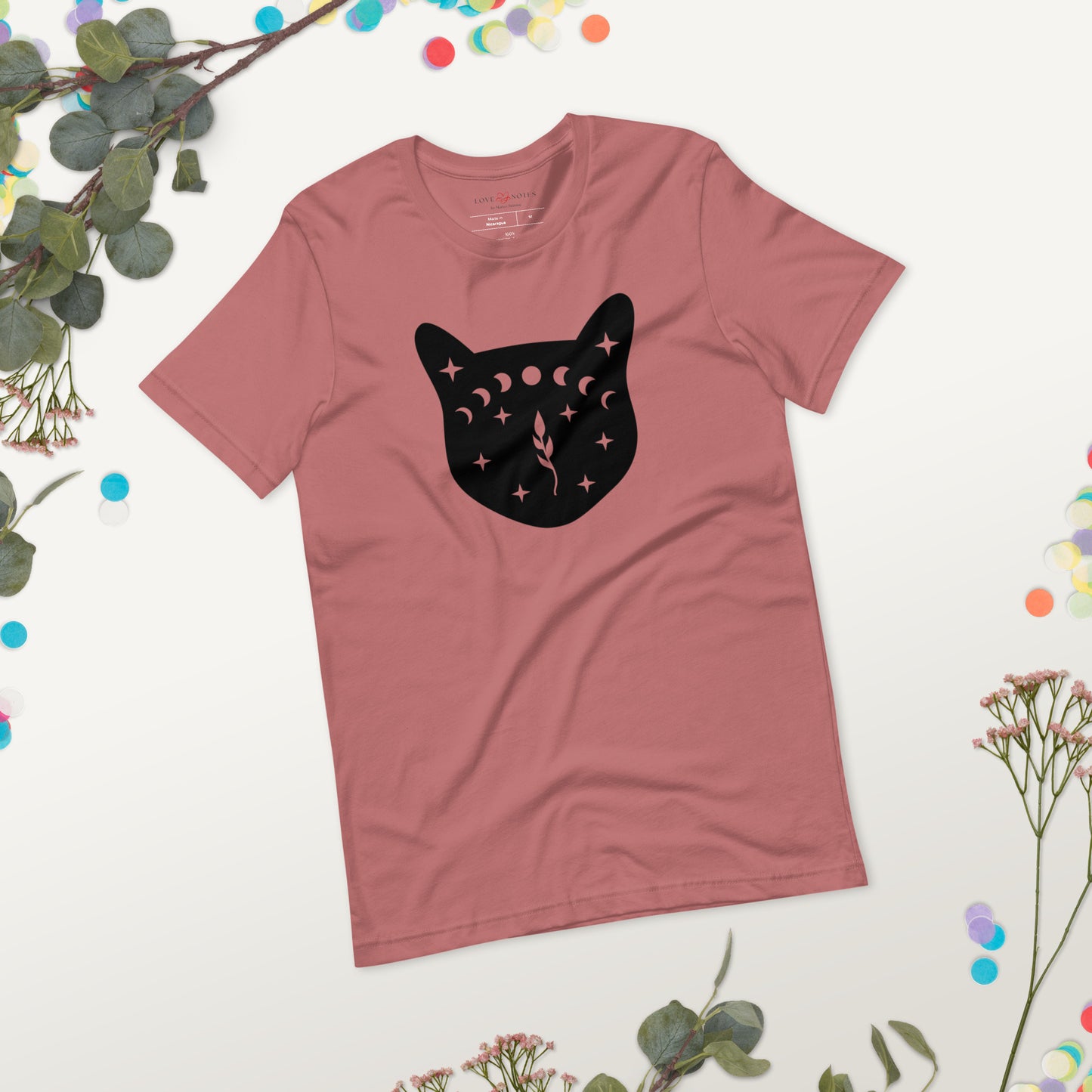 Unisex Tee Bella + Canvas 3001: Black Cat Face with Moon Phases