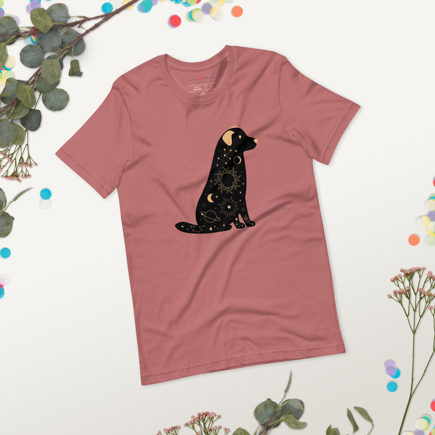 Unisex Tee: Celestial Dog (black and golden)