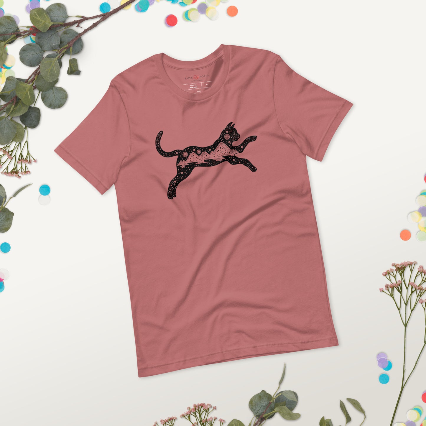 Unisex Tee Bella + Canvas 3001: Black Cat with Celestial Mountains